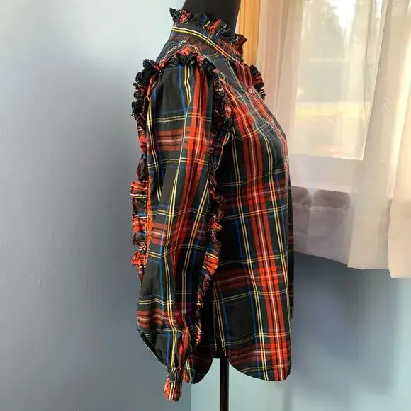 J. Crew Ruffle Popover Top in Stewart Plaid Size XS - Picture 7 of 9